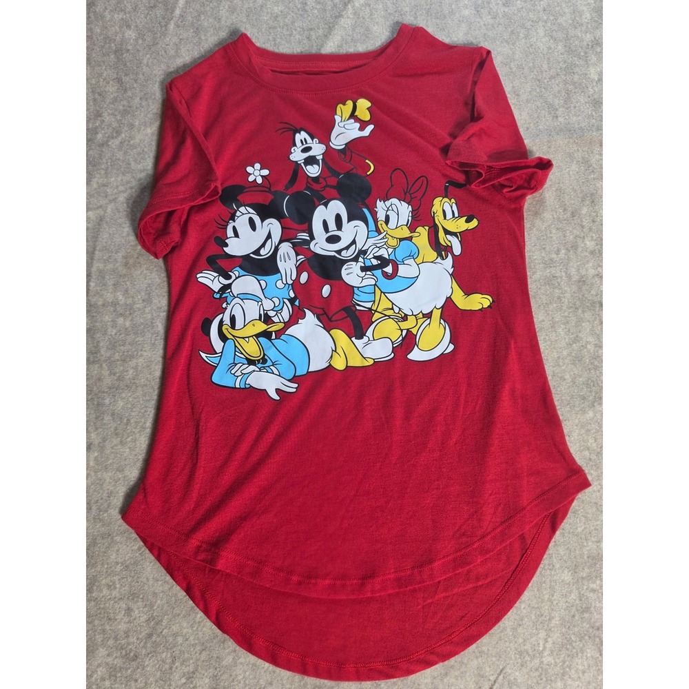 Disney Mickey and Friends Red Graphic Tee High Low Hem XS 1